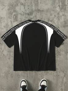 STEELVANCE Camiseta casual de cuello redondo de manga corta con estampado de rayas para hombres - Negro - Ver 2