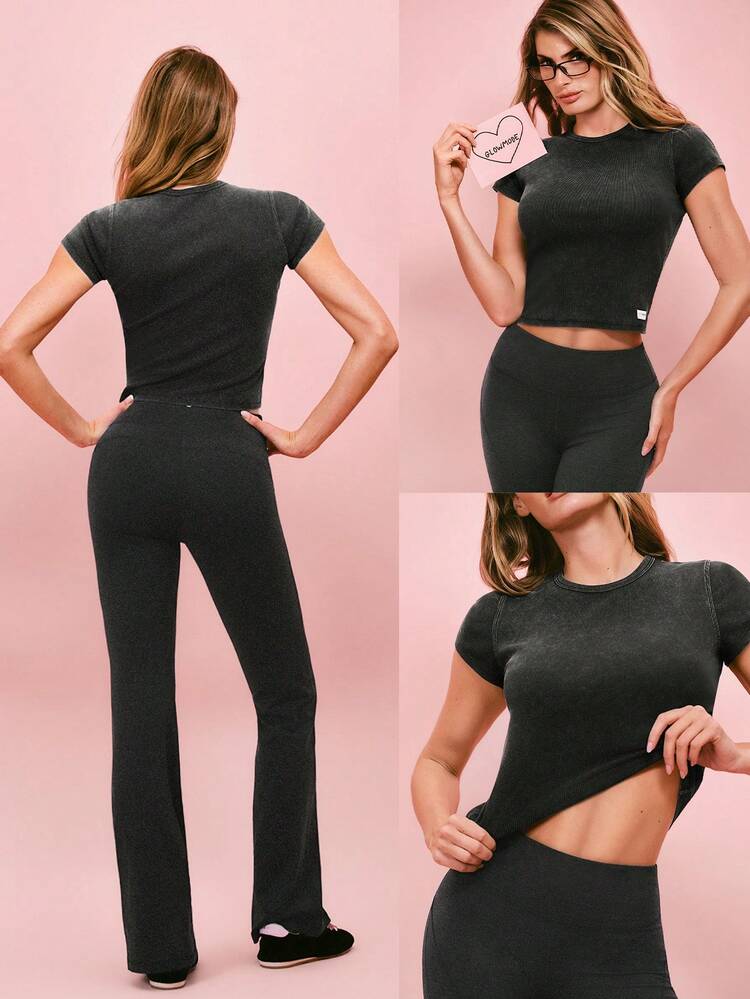 Ribbed Pima Cotton Love All Day Ultra-Soft Breathable Lightweight Stretchy Waist Length Crewneck Tee Daily Casual Wear