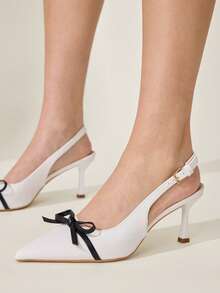 CUCCOO CHICEST Bow Decor Color Block Pointed Toe Elegant High Heel Sandals Wedding Shoes Spring Shoes Bride Shoes - White - View 11