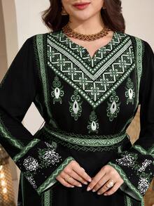 Al Najma Plus Size Women's Geometric Print Casual Dress, Suitable For Party, Daily Wear, And Outings - Dark Green - View 7