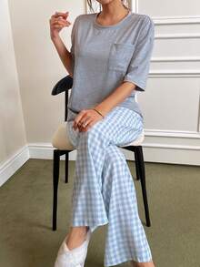 SHEIN Napfluff 女士休闲舒适格子睡衣套装，春夏款 - 彩色 - 查看 3