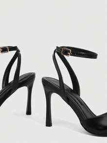 CUCCOO SZL Women's Classic Black Leather-Look High Heel Sandals - Black - View 6