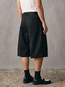SWAVVY 男士夏季休闲纯色阔腿短裤 - 黑色 - 查看 3