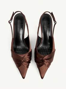 CUCCOO CHICEST 女士优雅蕾丝刺绣尖头小猫跟鞋，甜美浪漫粉色蕾丝高跟鞋，穆勒鞋，礼服鞋，伴娘鞋，新娘鞋，适合约会、婚礼、正式场合 - 咖啡棕色A - 查看 2