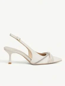 CUCCOO CHICEST Pointed Gentle Temperament Fashionable Versatile Rhinestone Design Sense Bow Elegant Fairy Back Empty Apricot High Heels - Apricot - View 3