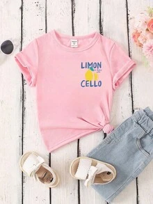 SHEIN 年轻女孩基本款短袖淡粉色圆领休闲上衣，夏季 - 粉色 - 查看 4