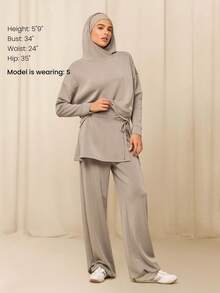 GLOWMODE X Reem Modest SoftSerene Modal Easy Shift Silky-Smooth Soft Breathable Adjustable Drawstring Ankle Side Pocket 2-In-1 Wide-Leg Jogger Daily Casual Street Wear - Khaki - View 2