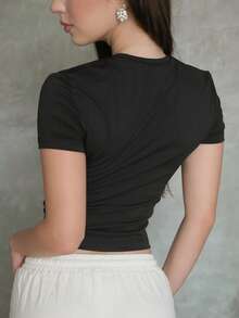 Duda Rubert 短袖修身T恤，休闲百搭，日常机场度假必备，秋季返校季秋冬优雅春夏皆宜。 - 黑色 - 查看 5