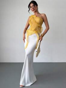 Firerie 女士不对称荷叶边无袖上衣，浪漫水母下摆不规则设计，适合约会之夜、波西米亚海滩度假、乡村音乐节、秋季、可爱风、仙女风、冬季、乡村音乐节、度假、春夏、优雅、通勤、约会、派对、音乐节、婚礼季、毕业典礼、演出、工作、返校、度假、波西米亚风、海滩等场合。 - 黃色 - 查看 11