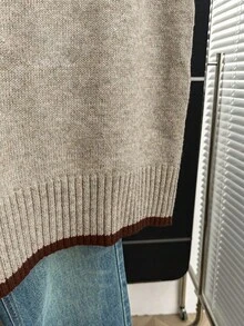 SHEIN Franclia 撞色针织背心，V领撞色滚边，宽松版型，柔软针织面料，撞色设计，活泼甜美复古风，适合春季叠穿、校园约会、日常穿着，百搭单品，撞色设计不单调，宽松版型显瘦，韩式软妹休闲风，内搭衬衫更添甜美，搭配百褶裙更显甜美，搭配牛仔裤更显甜美酷感 - 摩卡棕 - 查看 5