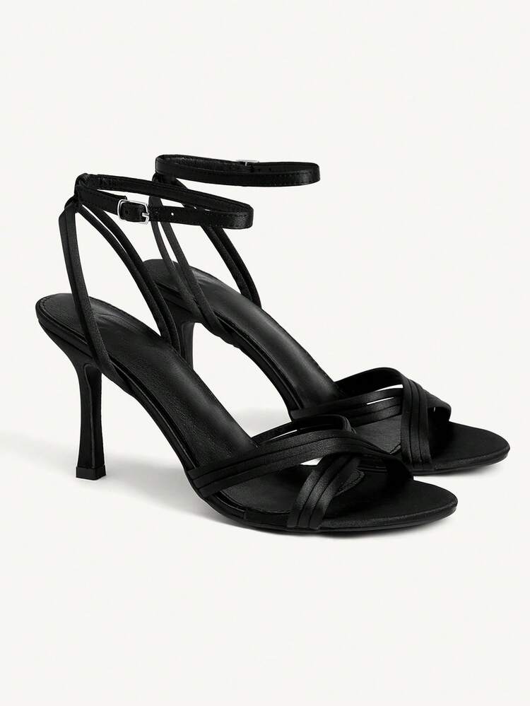 CUCCOO CHICEST Women Shoes Outdoor Women's Round Toe Thin High Heel Cross Strap Design Satin Fabric Stylish Simple Breathable Comfortable Daily Parties Banquet Night Clubs Use Shoes