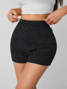 SHEIN PETITE Summer Marled Knit Biker Shorts - Dark Grey - View 7