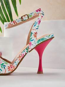 SHUZIA Giày sandal cao gót mũi nhọn trang nhã dành cho nữ với họa tiết hoa. - trắng - Xem 6