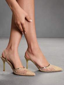 CUCCOO SZL Women's Pointed Toe Faux Pearl Decor Elegant Versatile Fashion High Heels Spring Shoes - Gold - View 10
