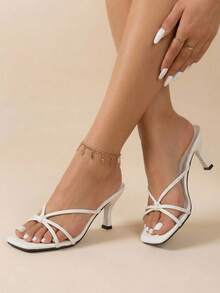 女士露趾高跟人字拖，时尚连衣裙一脚蹬凉鞋，夏季 - 白色 - 查看 5