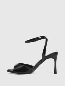 CUCCOO SZL Women's Classic Black Leather-Look High Heel Sandals - Black - View 5