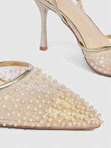 CUCCOO SZL Women's Pointed Toe Faux Pearl Decor Elegant Versatile Fashion High Heels Spring Shoes - Gold - View 6