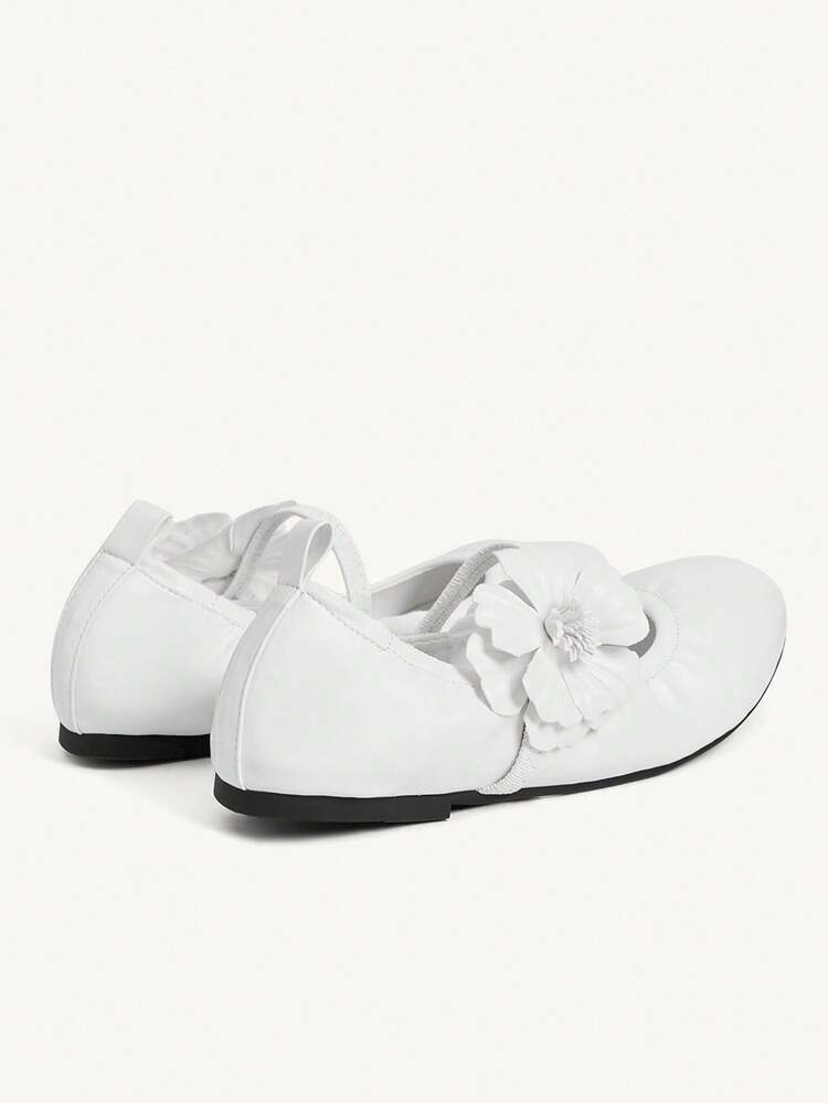 CUCCOO CHICEST Women's Summer/Summer New Arrival 3D Floral Ruffle Round Toe Shoes, Elegant Sweet Comfortable Soft Easy Slip-On White PU Leather Ballet Shoes, Mary Jane Dress Shoes, Afternoon Tea Date Graceful Outfit, Valentine's Day Wedding Shoes Summer Shoes Bride Shoes