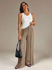 SHEIN Tall 春夏女装浪漫/舞会/正式/生日/90年代/商务休闲/优雅/西式/外出/时尚/休闲/千禧年/夜店/办公室/鸡尾酒会/复古/紧身/锐舞节/趣味/优雅/老钱/街头风/度假/乡村音乐会/工作/端庄/春假/单身派对/演唱会/酷炫/基础款/毕业/低腰/宽松/直筒/阔腿/裤子 - 卡其色 - 查看 7