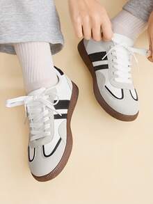 CUCCOO EASI 2026 Nuevos zapatos deportivos casuales versátiles de primavera para mujer, zapatillas deportivas de suela plana - Pu gris blanco - Ver 7