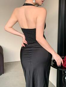 DAZY 女士性感露背无袖亮片镂空短款上衣，适合音乐节、派对、婚礼、春夏穿着 - 黑色 - 查看 5
