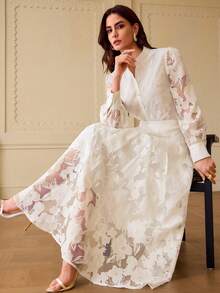 ZEYLAH White Laser Cut Pleated Skirt - White - View 7