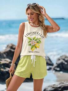 Sylviya Bộ 2 món gồm áo hai dây cổ tròn và quần short nữ, thích hợp cho mùa hè. - Nhiều màu - Xem 5