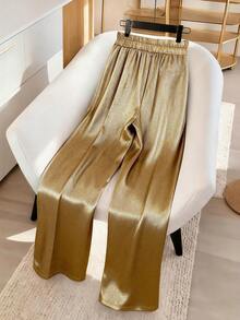 Franclia Women's High Waist Elastic Waist Foil Woven Fabric All-Match Style Casual Pants, Versatile And Fashionable For Summer Daily Wear - Gold - View 2