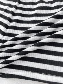 SHEIN 少女休闲条纹针织修身短裤 - 黑與白 - 查看 6