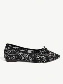 CUCCOO CHICEST Zapatos de ballet con punta puntiaguda, malla transpirable y lazo. Zapatos elegantes y versátiles de color negro con diseño slip-on para dama. - Negro - Ver 9