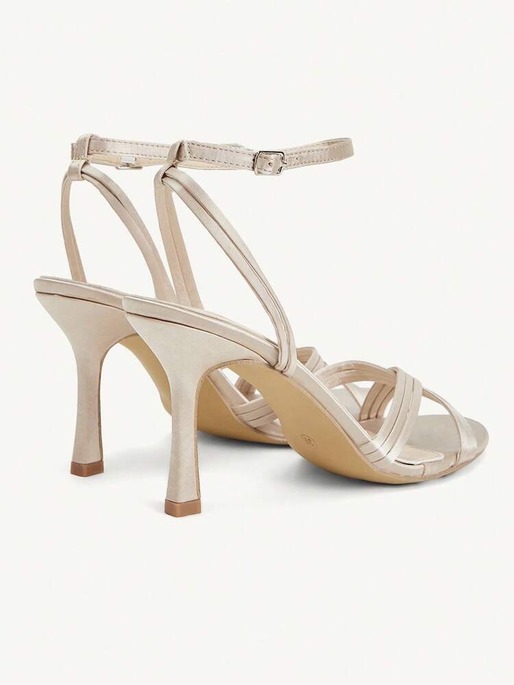 CUCCOO CHICEST Women Shoes Outdoor Women's Round Toe Thin High Heel Cross Strap Design Satin Fabric Stylish Simple Breathable Comfortable Daily Parties Banquet Night Clubs Use Shoes