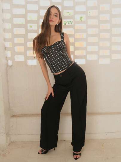 Duda Rubert Women's Date Night Girlfriend Party Birthday Party Nightclub Holiday Party Elegant Black Polka Dot Top, Girlfriends Party, Date, Daily Street Commuting Corset, Cute Corset, Sexy Tops Club, Corset Tops