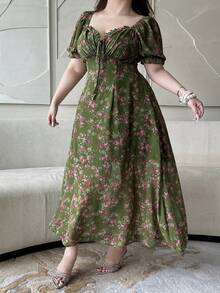 Vibekara Đầm nữ cỡ lớn thanh lịch và gợi cảm cổ chữ V, thắt eo, thích hợp cho các buổi đi chơi và mặc hàng ngày, mùa hè. - màu xanh lá - Xem 6