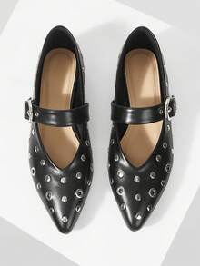 Mnmlis Women's Fashion Slip-On Shoes With Chicken Eye Buckle Design, Suitable For Daily Wear - Black - View 2