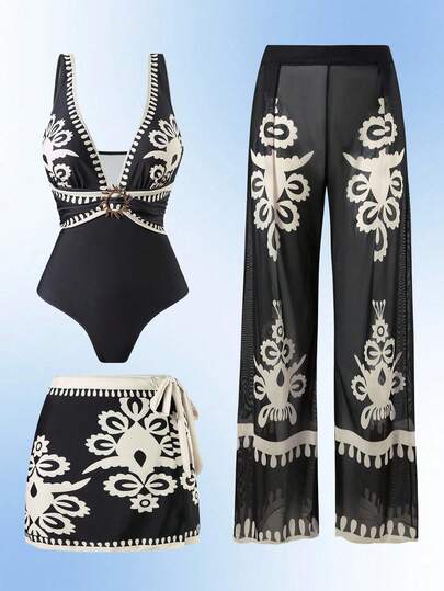 Swim Oasis 3 pièces/Set Maillot de bain une pièce grande taille, tenue de plage minimaliste d'été pour femmes