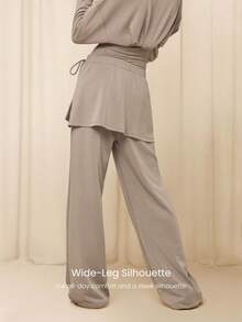 GLOWMODE X Reem Modest SoftSerene Modal Easy Shift Silky-Smooth Soft Breathable Adjustable Drawstring Ankle Side Pocket 2-In-1 Wide-Leg Jogger Daily Casual Street Wear - Khaki - View 3