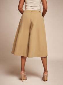 Vixey 高腰褶裥阔腿七分裤 - 黃色 - 查看 5