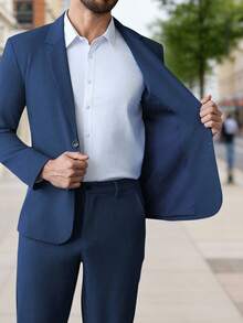 Manfinity Mode 男士修身单排扣西装外套 - 藏蓝色 - 查看 6