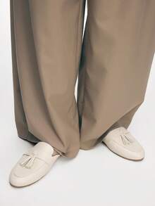 Mnmlis 女士休闲百搭流苏设计平底一脚蹬鞋 - 杏色 - 查看 9