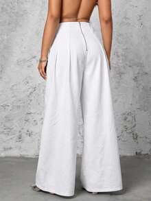 Selenza Women's Pleated Casual Versatile Daily Wear Wide Leg Jeans - White - View 5