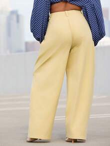 Vixey High Waist Pleated Barrel Leg Office Pants - Yellow - View 5