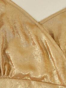 Franclia 女士奢华金色吊带裙，适合派对穿着 - 香檳色 - 查看 4