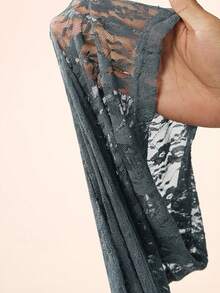 SHEIN Tall 女士蕾丝休闲百搭阔腿裤，适合日常穿着 - 深灰色 - 查看 6