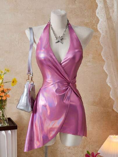 Bellisia 闪亮金属双面可爱复古优雅休闲沙滩度假泳装裙（女款）