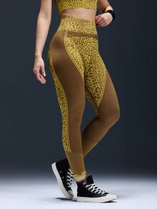 Powerista 1件豹纹吸湿排汗无缝瑜伽/健身裤，基本款，卡其色 - Volcanic Gray - 查看 7