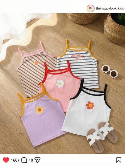 THE HAPPY LOOK 5件套少女夏季多巴胺色宽松百搭吊带背心，适合居家、外出和度假穿着