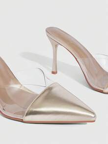 CUCCOO SZL Mules de tacón alto versátiles, elegantes y de uso diario con punta puntiaguda para mujer - Dorado - Ver 6