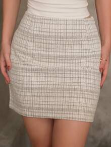 Duda Rubert 女士格子领双排扣背心和 A 字裙优雅两件套，秋冬 - 彩色 - 查看 5