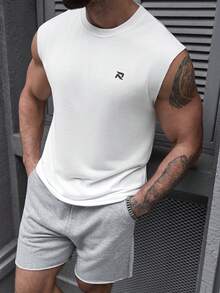 Manfinity Homme 男士圆领字母印花短袖上衣和口袋短裤休闲日常套装 - 彩色 - 查看 4