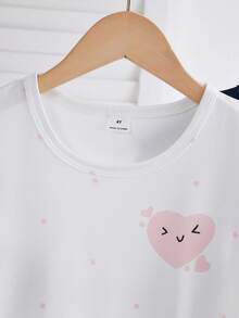 2件套女童短袖荷叶边休闲睡衣家居服套装，春夏款 - 藏蓝色 - 查看 4